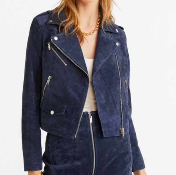navy blue suede biker jacket
